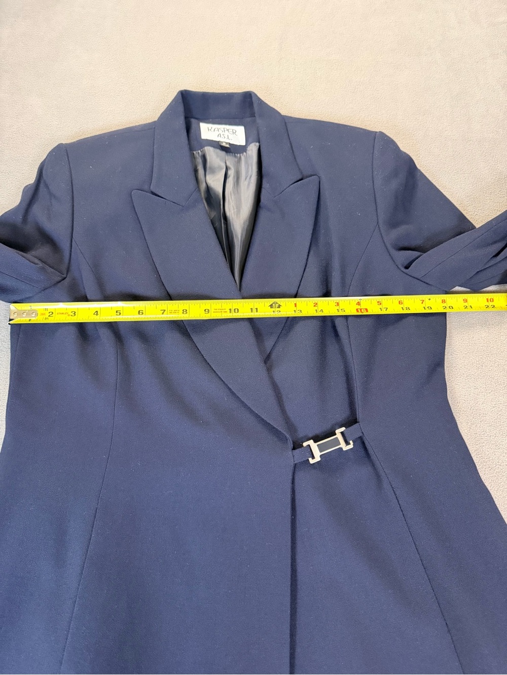Kasper Women’s Navy Double Breasted Suit Jacket/ Blazer-Metal Side Hook -Size 14 - Picture 5 of 7